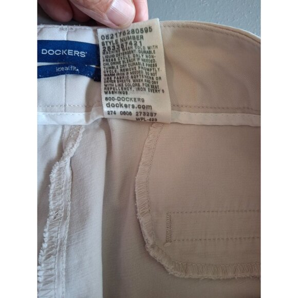 Dockers Womens ChinoPants 10 Short Beige Ideal Fit Mid Rise Wide Leg Preppy - Picture 4 of 8